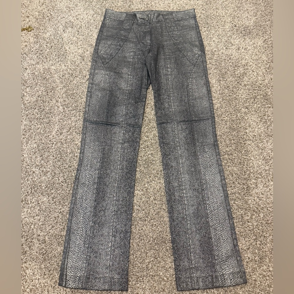 Y2K Bebe Silver Snake Skin with Zipper Detailing Pants